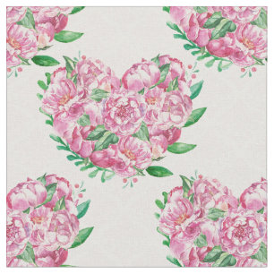 watercolor peony heart fabric