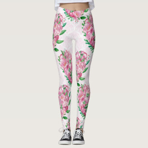 watercolor peony heart leggings