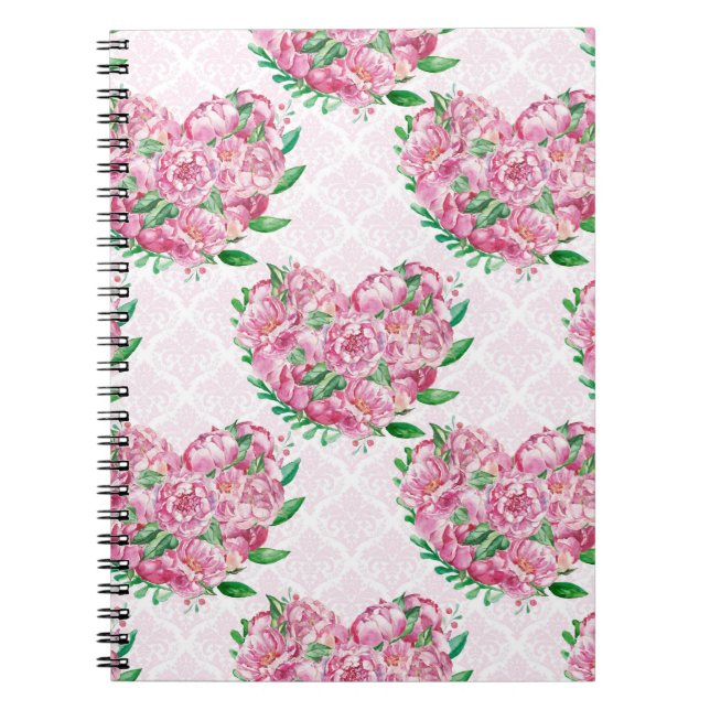 watercolor peony heart notebook (Front)