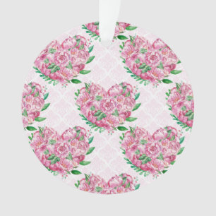 watercolor peony heart ornament