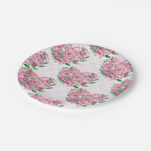 watercolor peony heart paper plate