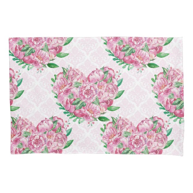 watercolor peony heart pillowcase (Front)
