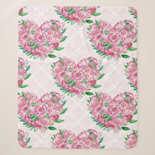 watercolor peony heart sherpa blanket