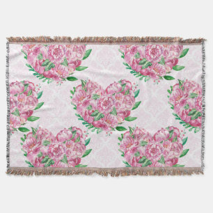 watercolor peony heart throw blanket