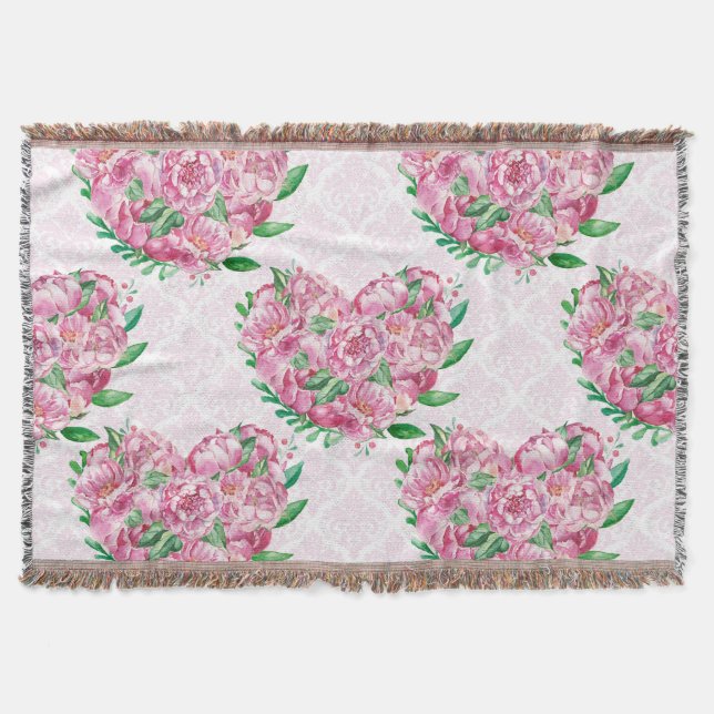 watercolor peony heart throw blanket (Front)