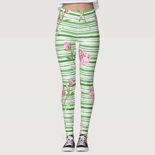 watercolor peony leggings (Front)