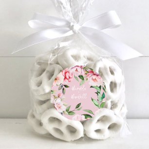 Watercolor Peony Magnolia Pink Wedding Classic Round Sticker