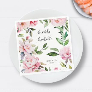 Watercolor Peony Magnolia Pink Wedding Napkin