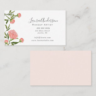 Watercolor Peony Makeup artist Business Card