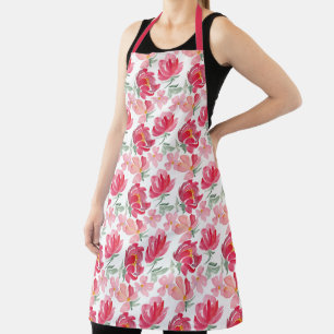 Watercolor Peony Pattern Apron