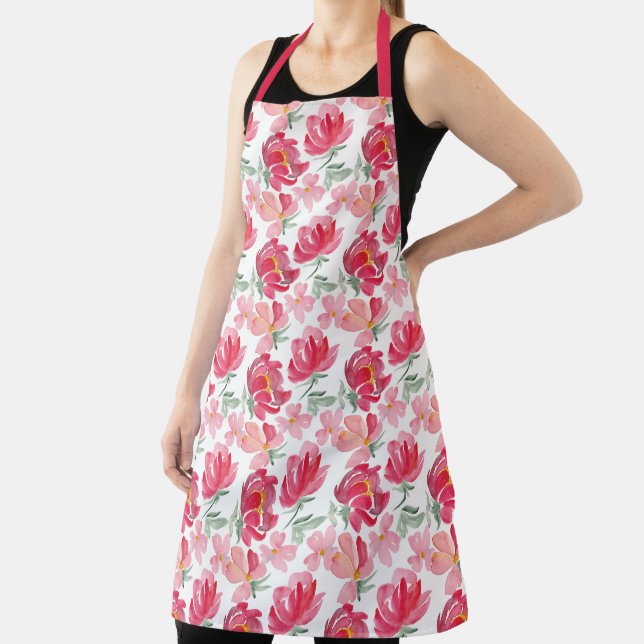 Watercolor Peony Pattern Apron (Insitu)