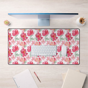 Watercolor Peony Pattern Desk Mat