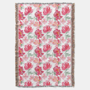 Watercolor Peony Pattern Throw Blanket