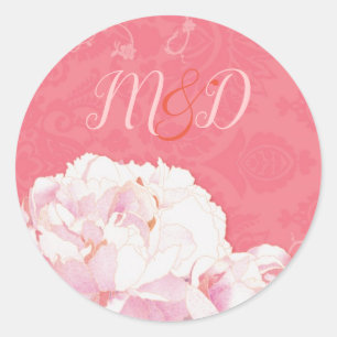 Watercolor Peony Pink Wedding Classic Round Sticker
