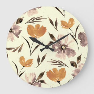 Watercolor peony poppy, abstract floral pattern. large clock