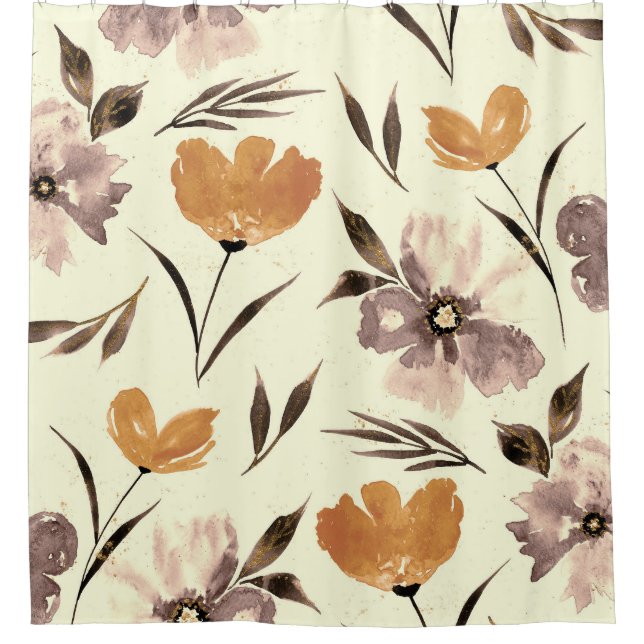 Watercolor peony poppy, abstract floral pattern. shower curtain (Front)