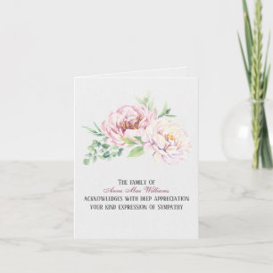 Watercolor Peony Sympathy Thank You  Card