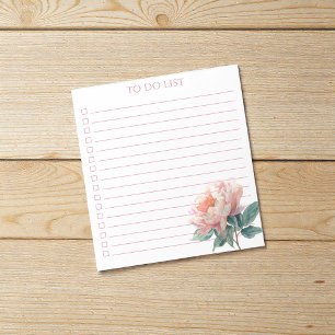 Watercolor Peony To Do List Modern Boho Chic Notepad