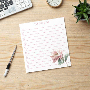 Watercolor Peony To Do List Modern Boho Chic Notepad