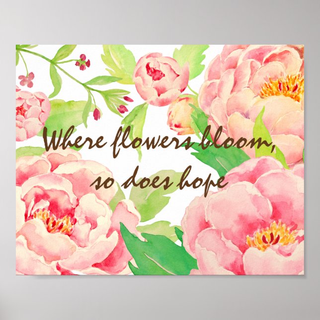 Watercolor Peony Typography Poster (Front)