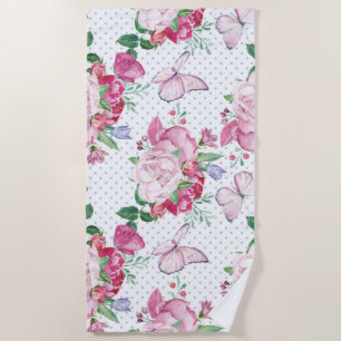 watercolor peony,watercolor butterfly beach towel