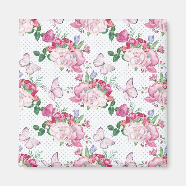 watercolor peony,watercolor butterfly magnet (Front)