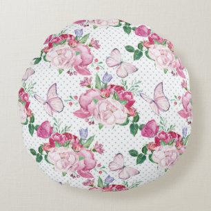 watercolor peony,watercolor butterfly round cushion