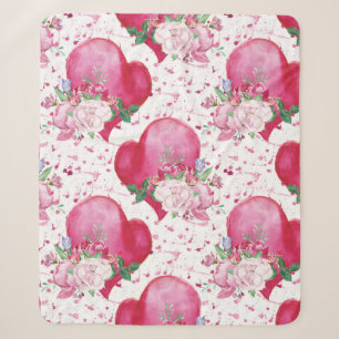 watercolor peony,watercolor heart sherpa blanket