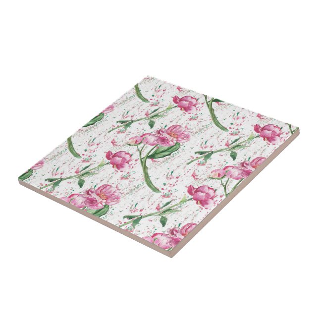 watercolor peony,watercolor sprays tile (Side)