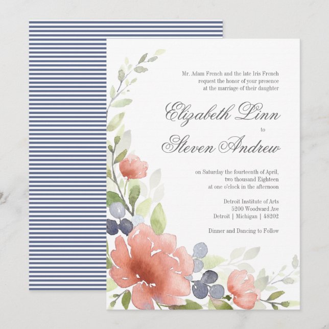 Watercolor Peony Wedding Invitations (Front/Back)