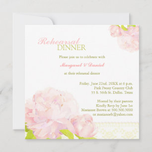 Watercolor Peony Wedding Rehearsal Dinner Invitation