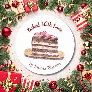 Watercolor Peppermint Cake Baked With Love Classic Round Sticker
