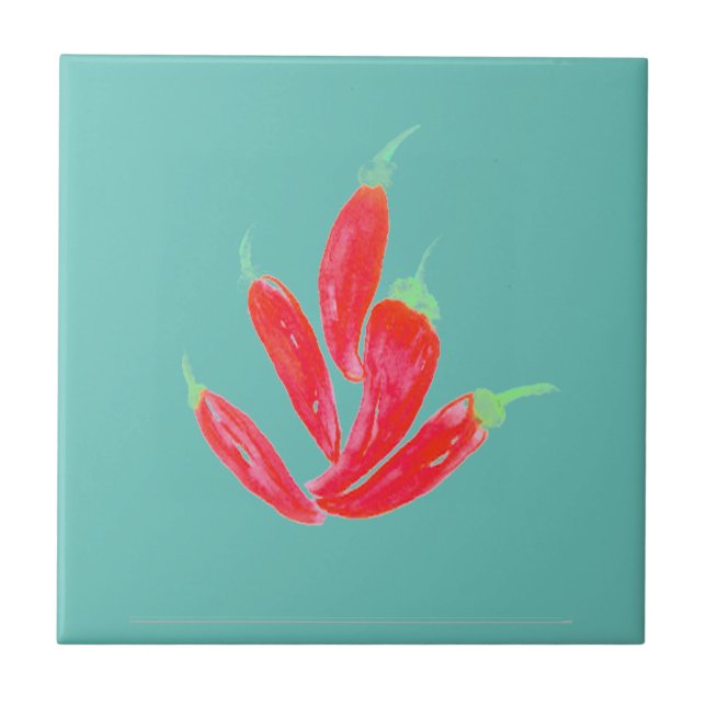 Watercolor Peppers Red Habanero Chilli Tile (Front)