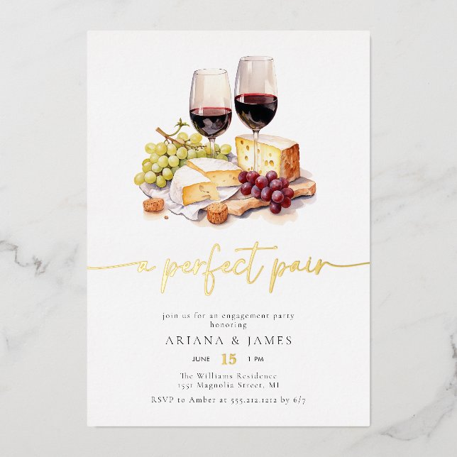 Watercolor Perfect Pair Wine Cheese Engagement (Front)