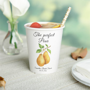 Watercolor Perfect Pear Floral Bridal Shower Paper Cups