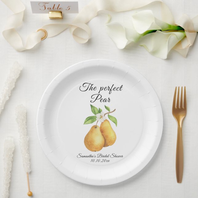 Watercolor Perfect Pear Floral Bridal Shower Paper Plate (Wedding)