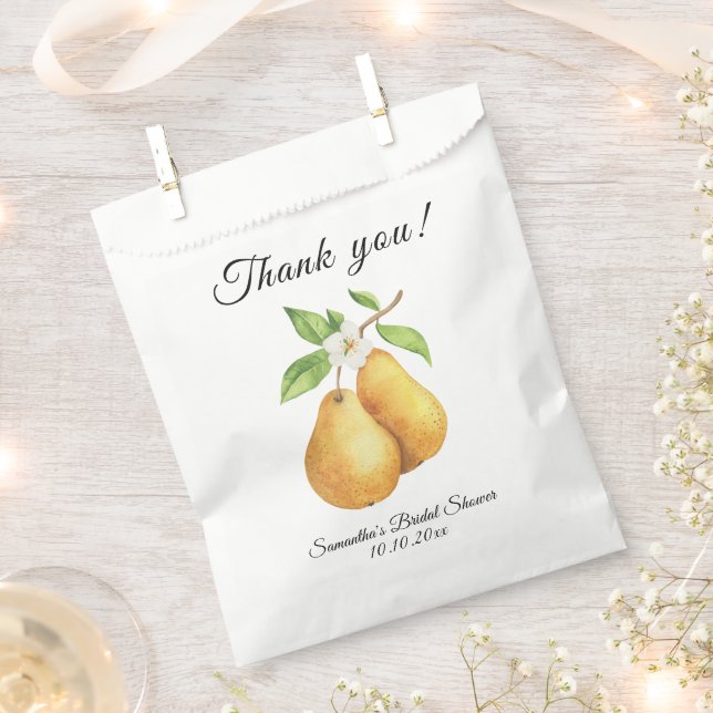 Watercolor Perfect Pear Thank You Bridal Shower Favour Bags (Clipped)