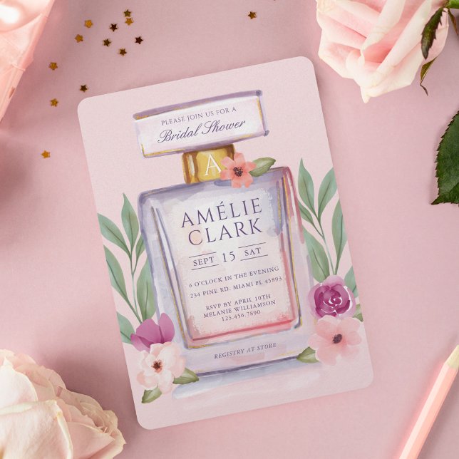 Watercolor Perfume Bottle Floral Bridal Shower Invitation (Watercolor Perfume Bottle Floral Bridal Shower Invitation)