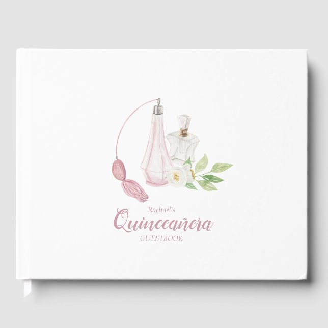 Watercolor Perfume Bottle Quinceanera Birthday Guest Book (Front)
