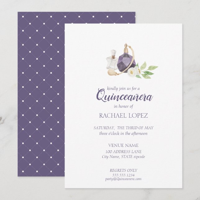 Watercolor Perfume Bottle Quinceanera Birthday Invitation (Front/Back)