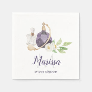 Watercolor Perfume Bottle Quinceanera Birthday Napkin