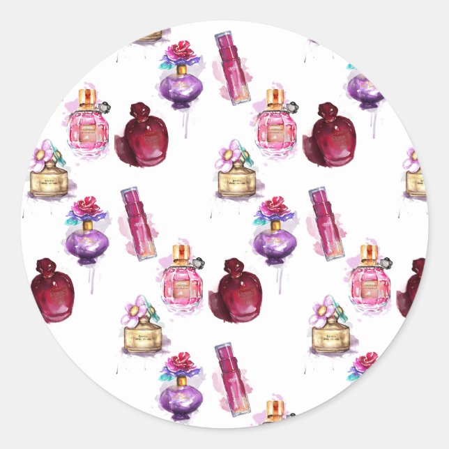 Watercolor Perfume Bottles Classic Round Sticker (Front)