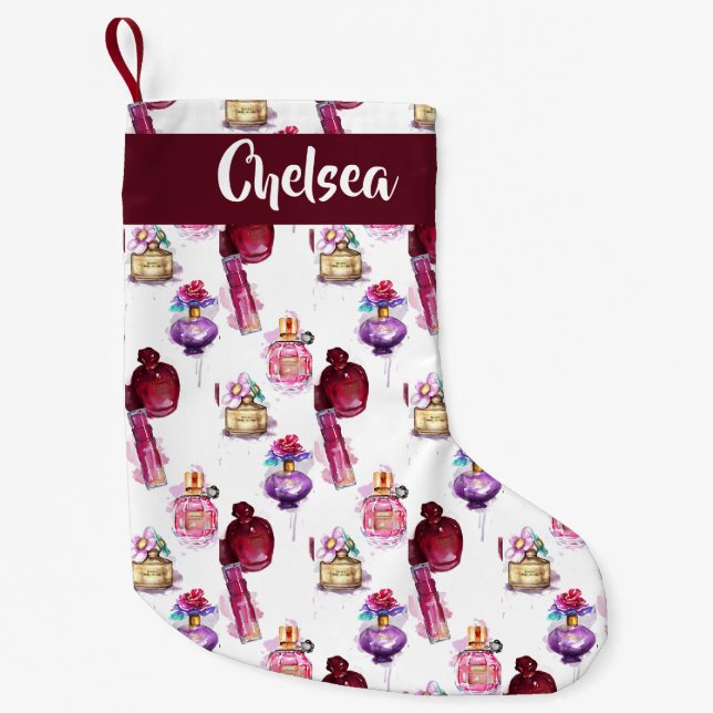 Watercolor Perfume Bottles   Small Christmas Stocking (Front)