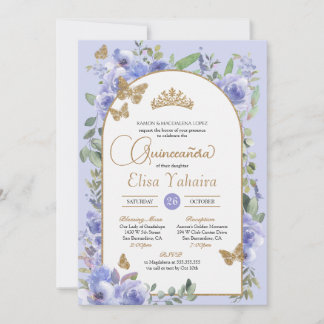 Watercolor Periwinkle Blue Butterfly Quinceañera Invitation