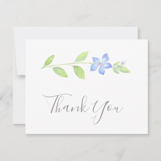 Watercolor Periwinkle Flower Thank You Card (Front)