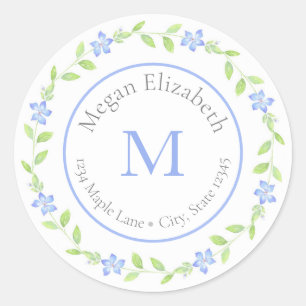 Watercolor Periwinkle (Vinca flower) Wreath label