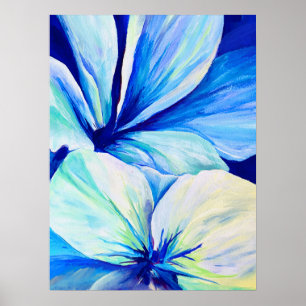 Watercolor Persian Blue Lilies Petals Pattern Poster