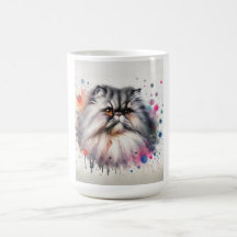 Watercolor Persian Cat Colourful Portrait