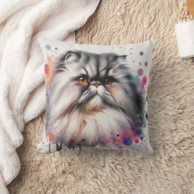 Watercolor Persian Cat Colourful Portrait Cushion (Blanket)