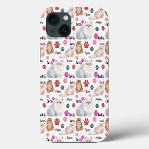 Watercolor Persian Cats And Paws Seamless Pattern iPhone 13 Case